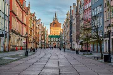 Naklejka premium Gdansk, Poland view of the old city full of historic tenements and other architectural objects