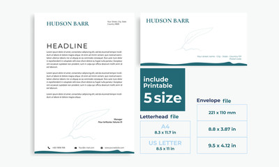 letterhead, Envelope simple tosca size DL, A4 and US Letter design template