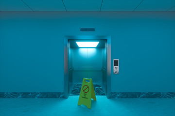 The broken elevator in the corridor, 3d rendering. © Vink Fan