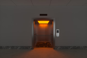 The elevator in the corridor, 3d rendering. © Vink Fan