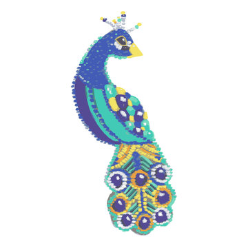 A beautiful bright peacock with a loose colored tail.