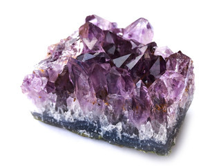 Fototapeta premium purple rough amethyst quartz crystals on white background