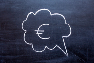 Euro sign in a speech cloud on a chalkboard