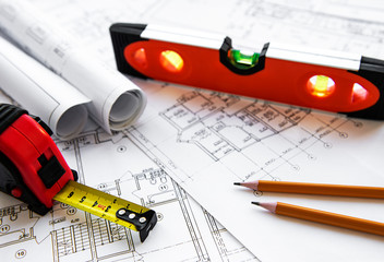 Architect workplace top view