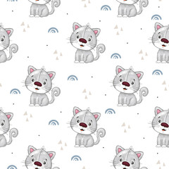 Seamless pattern with cute little cat. vector illustration. Hand drawn vector illustration with cat cute print