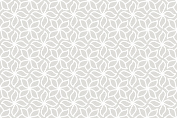 Geometric floral seamless pattern. Vector background with abstract line texture. Neutral monochrome wallpaper, grey white simple light ornament for wrapping paper, textile. Decorative design element