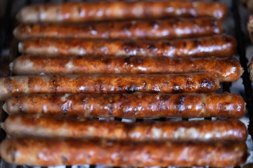 Homemade barbecue in nature. Roasting meat on a grid.