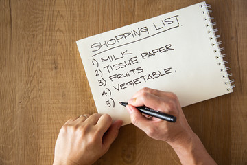 hand writing a shopping list