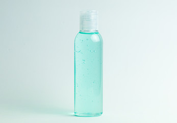 Plastic Bottle of Transparent Alcohol Sanitizer Hand Gel for Antibacterial to protect your health from virus corona, Covid-19, and bacteria on a white background within studio light