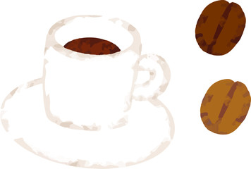 コーヒーとコーヒー豆　クレヨン