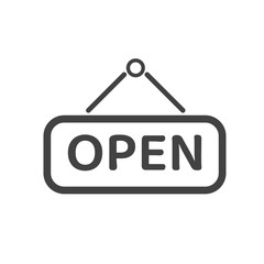 open icon. Vector sign hanging in front of the store opening. Isolated on white background.
