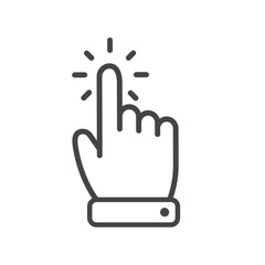 cursor mouse in the shape of a hand. A businessman holding a index finger to indicate where to click or touch a button.