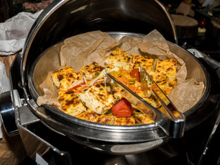 French quiche Lorraine pieces bites during brunch buffet