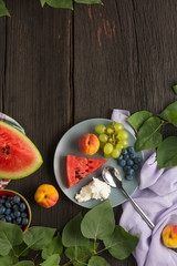Healthy eating Fresh fruit, berries  and cottage cheese dessert