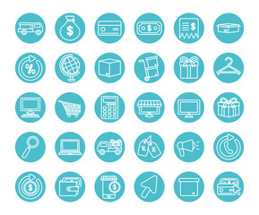 credit card and ecommerce icon set, block line style