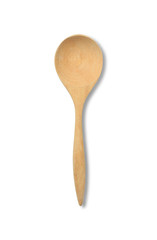 Wooden spoon isolated over white background. Top view