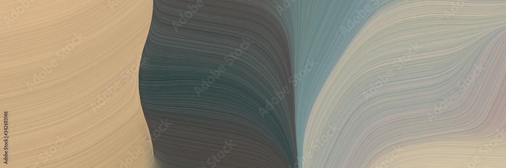 Poster abstract colorful designed horizontal banner with tan, dark slate gray and slate gray colors. fluid curved flowing waves and curves for poster or canvas