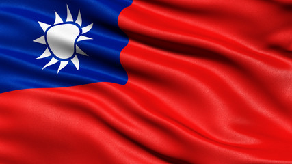 3D illustration of the flag of Taiwan waving in the wind.