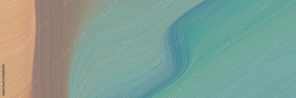 Poster abstract colorful designed horizontal banner with cadet blue, tan and gray gray colors. fluid curved flowing waves and curves for poster or canvas