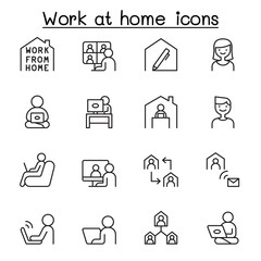 Fototapeta premium Set of Work at home line icons. contains such Icons as, business people, video conference, online meeting, business people, freelance, stay home campaign and more.