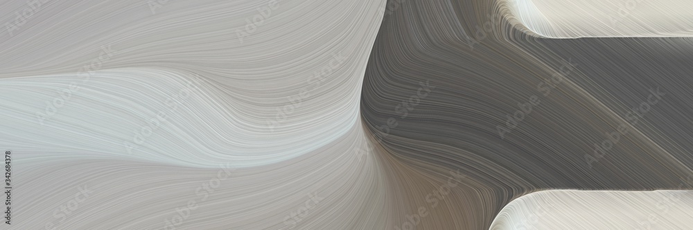 Poster abstract decorative horizontal header with ash gray, dim gray and light gray colors. fluid curved lines with dynamic flowing waves and curves for poster or canvas