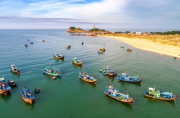 Beach anh sea at Ke Ga, La gi, Binh Thuan, Vietnam . Aerial view