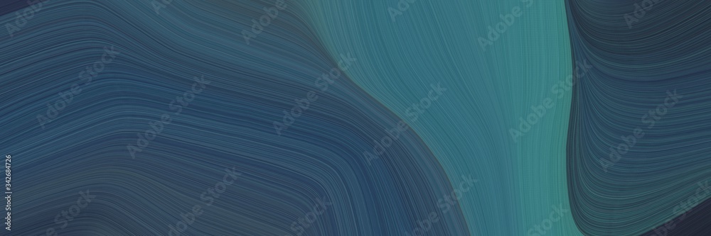 Poster abstract decorative banner with dark slate gray, teal blue and very dark blue colors. fluid curved l