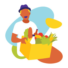 The young man delivers consumer products to your front door