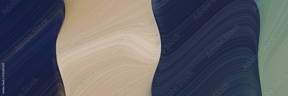 Poster abstract surreal horizontal header with tan, very dark blue and gray gray colors. fluid curved flowi