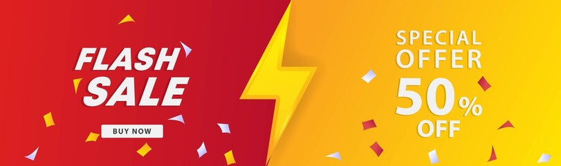 Flash sale banner.sale banner template design background. vector illustration banner design concept with lightning element.