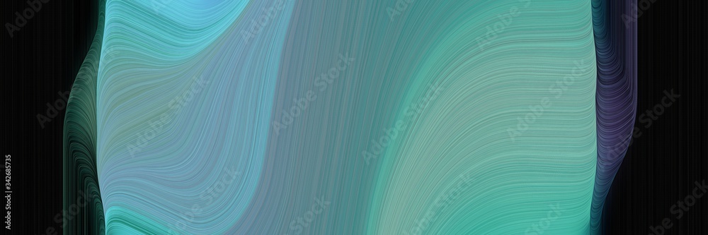 Poster abstract modern horizontal header with cadet blue, black and medium turquoise colors. fluid curved flowing waves and curves for poster or canvas