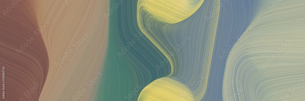 Poster abstract modern horizontal header with gray gray, rosy brown and teal blue colors. fluid curved lines with dynamic flowing waves and curves for poster or canvas