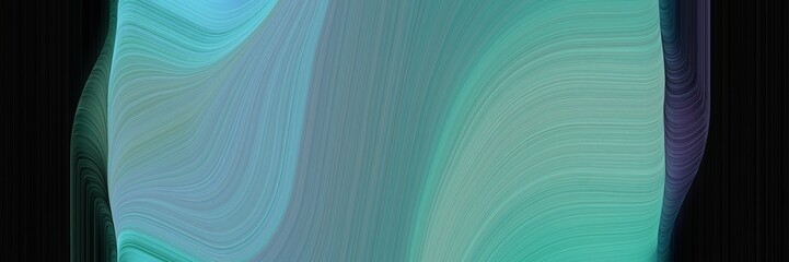 abstract modern horizontal header with cadet blue, black and medium turquoise colors. fluid curved flowing waves and curves for poster or canvas