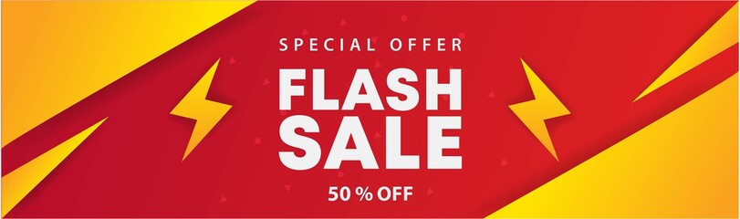 Flash sale banner.sale banner template design background. vector illustration banner design concept with lightning element.