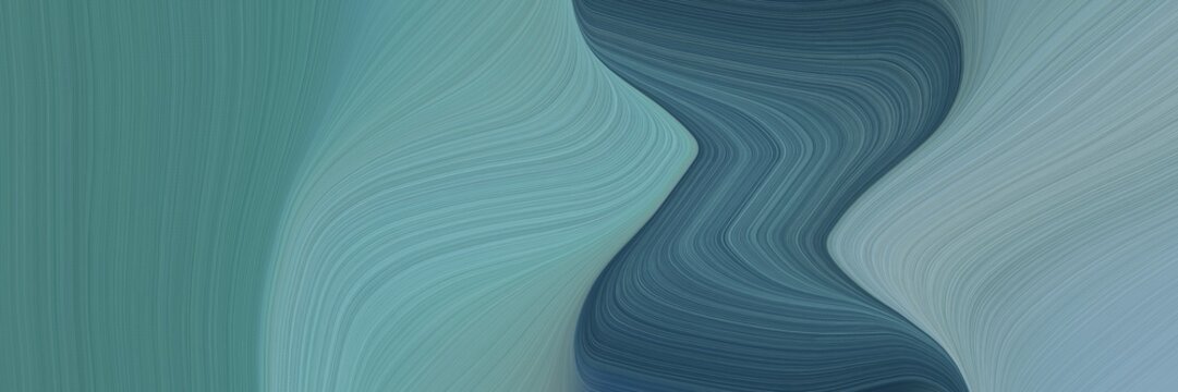abstract dynamic designed horizontal header with blue chill, dark slate gray and dark gray colors. fluid curved lines with dynamic flowing waves and curves for poster or canvas © Eigens