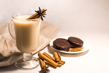 Fragrant tasty and healthy masala Indian tea made by brewing black tea with milk, spices and herbs