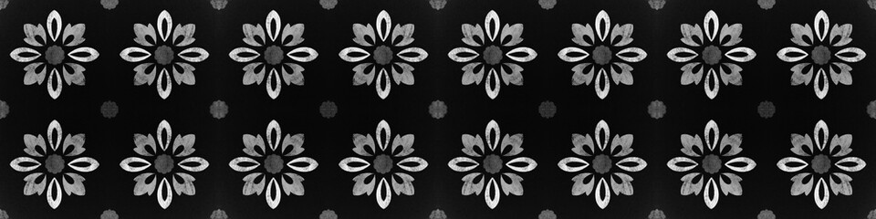 Black vintage shabby tiles texture with gray white flower blossom point motif print Background banner long