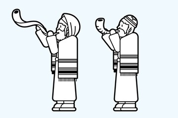 Jewish blowing shofar horn cartoon graphic vector