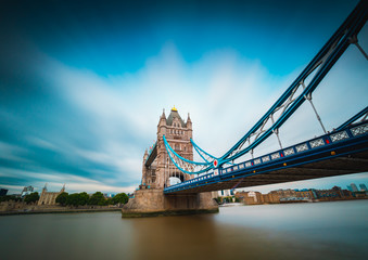 Fototapeta na wymiar London Tower Bridge long exposure with streaky blue sky