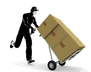 Obraz premium Deliver the package. A running person. Work in delivery. 3D rendering