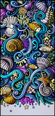 Sea life hand drawn doodle banner. Cartoon detailed flyer.