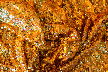 Golden silver glitter bokeh blurred abstract background overlay