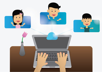 Facetime conference. Meeting work from home. Internet technology communication. Office remote team meeting. Cloud technology connected. Covid-19 virus situation. Virus outbreak. Lock down town.