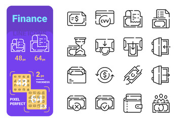 Set finance simple lines icons of money and payment service.