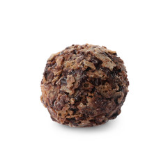 Delicious chocolate candy with waffle crumbles isolated on white