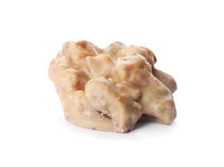 Delicious chocolate candy with nuts isolated on white