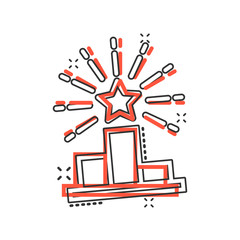 Podium icon in comic style. Pedestal cartoon vector illustration on white isolated background. Award splash effect business concept.