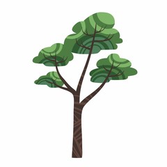 Cartoon pine tree isolated on white background vector. Stylized fabulous cute tree with an ornament, stock flat style illustration.