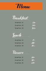 Restaurant brochure vector, menu design. Vector cafe template with hand-drawn graphic. Breakfast, lunch, dinner. Food flyer design layout with lettering.