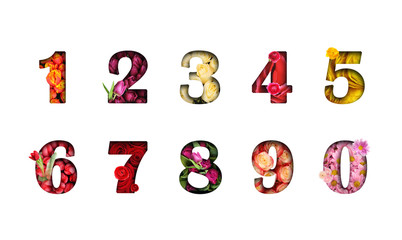Naklejka premium Numbers made of flowers on white background